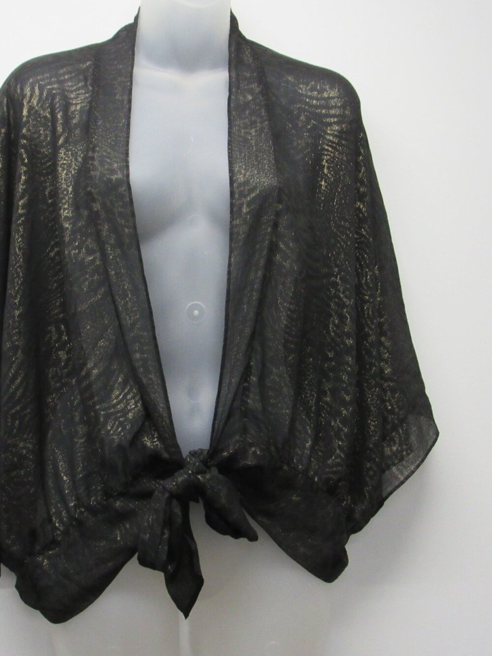 Chico's Sheer Chiffon Kimono Style Topper Jacket sz 1 Small Tie Front Animal - Picture 5 of 5